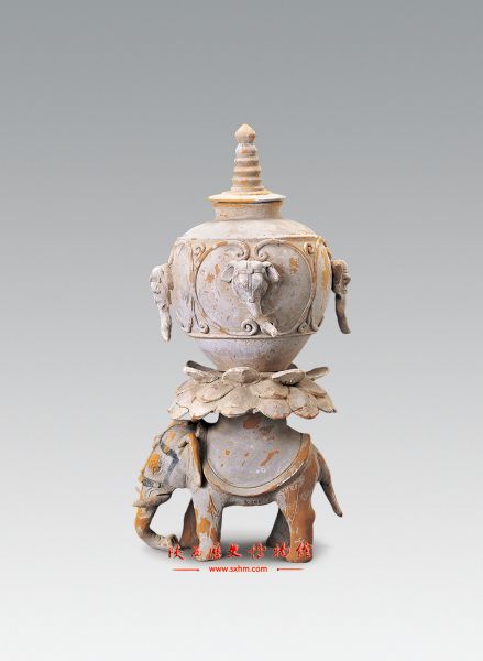 唐代· 彩绘象座塔式罐（陕西历史博物馆）